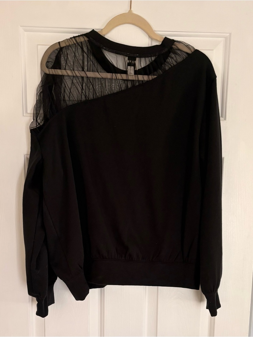Anthropologie Maeve Sheer Shoulder Mesh Pullover Black Size L